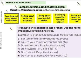 New French AQA Higher GCSE Module 4 En pleine forme Zone de Culture