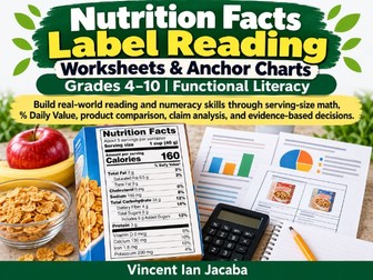Nutrition Facts Label Reading Worksheets & Anchor Charts | Grades 4–10 | Functional Literacy