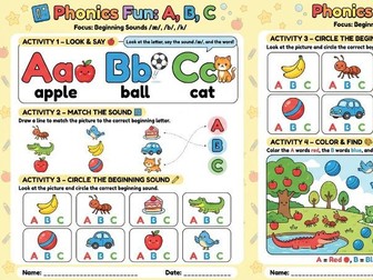 Fun Phonics Practice: Letters A, B & C