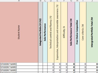 OCR Marks Spreadsheet