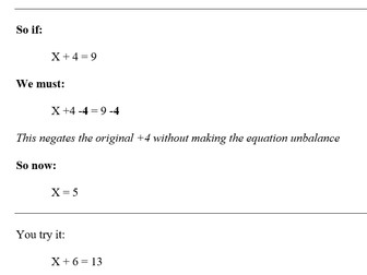An Introduction to Basic Linear Equations (Algebra) Prompt Sheets