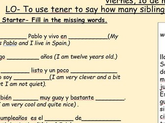 Year 7 Spanish- To say how many siblings I have