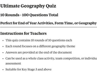 Ultimate Geography Quiz 10 Rounds - 100 Questions Total