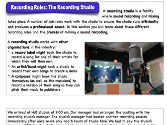 BTEC Music Unit 1 - 'The Music Industry': "Recording Roles"