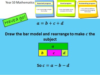Rearranging formulae / changing the subject - Complete bar modelling lesson and mastery worksheet