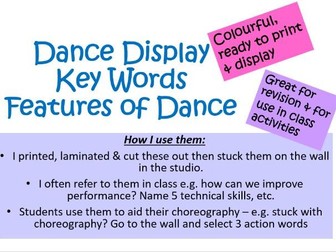 Dance display key words revision tools wall board features