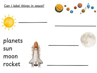 Space themed labelling sheets differentiated.