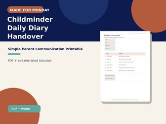 Childminder Daily Diary / Handover Note | £1 Printable