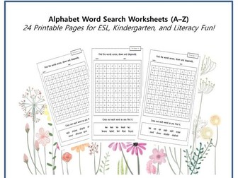 Alphabet Word Search Worksheets (A–Z)