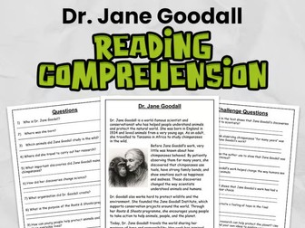 Dr. Jane Goodall Reading Comprehension for KS2 & Gr 3 - 5 | Guided Reading Task