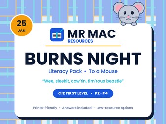 Burns Night Literacy Pack - To a Mouse - Scottish CfE First Level - P2-P4