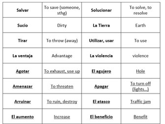 AQA GCSE Spanish vocabulary – Social & global issues – match up cards