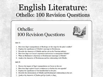 Othello: 100 Revision Questions for A-level and GCSE