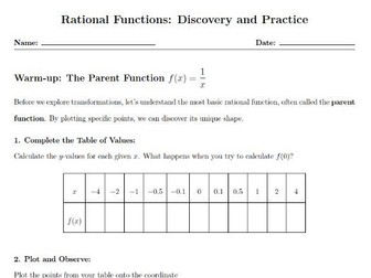 IB/A-level  Rational Function Worksheet