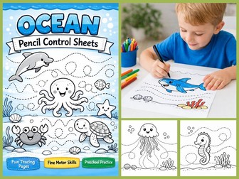 Ocean Pencil Control Sheets for Preschool | Fine Motor Tracing Worksheets