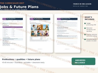 French Jobs and Future Plans Illustrated Worksheet | A1–A2 | Answers Included