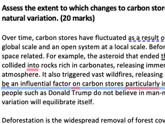 Extent to which changes to carbon stores are results from human action not natural variation 20 mark