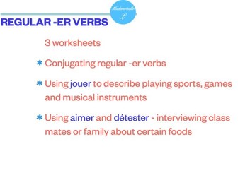 French - Conjugating Regular -er verbs present tense worksheet