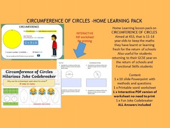 Circumference of A Circle- Home Learning Pack
