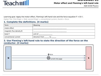 AQA GCSE Physics Magnetism and Electromagnetism Worksheets & Answers