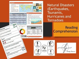 Earthquakes, Tsunamis, Hurricanes and Tornadoes reading comprehension