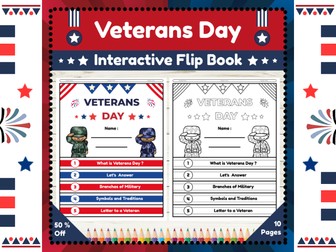 Veterans Day Interactive Flip Book : No Prep Activities Pack for Kindergarten