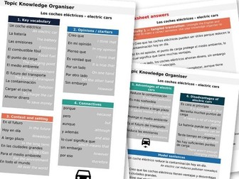 Electric Cars in Spanish - Knowledge Organiser & Activities (Conti Style)
