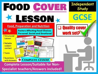 GCSE Food Cover Work/Cover Lesson - Food Choices - Personal, Social, Emotion Factors