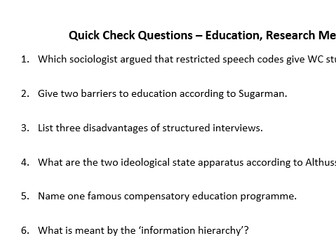 Sociology AS AQA Revision Questions