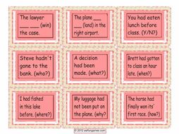 Past Perfect Tense Cards 4 Pages = 36 Cards