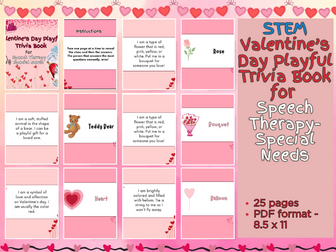 STEM Playful Valentine Trivia Questions Book For Speech Therapy and Special Needs