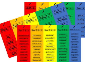 Complete Set Of Spelling And Handwriting Bookmarks for KS1 And KS2 Common Exception Words