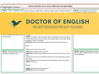 Romeo and Juliet - Act 3 - Key Scenes Revision Worksheets