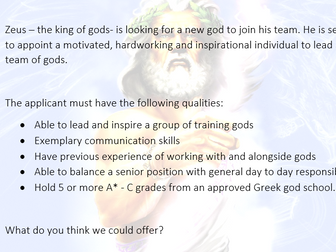 Outstanding Year 5/6 Letter of Application to become a God Lessons – Ancient Greeks