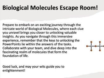 Biological Molecules Escape Room AS Biology