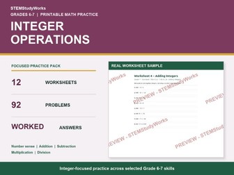 Grade 6-7 Integer Operations Worksheets