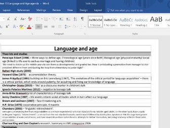 Language and Age - A Level English Language agenda/crib sheet/summary