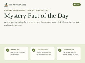 General knowledge true or false quiz for form time: Mystery Fact of the Day, KS3