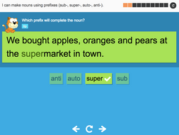 I can make nouns using prefixes (sub-, super-, auto-, anti-) - Interactive Activity - Year 3 Spag