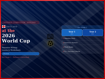 England at the 2026 World Cup | Narrative Writing Lesson and Worksheets | KS1 | Year 1 and Year 2