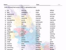 Art Forms Alphabetical Order Worksheet And Answer Key