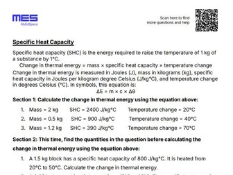 GCSE Physics AQA FT Topic 1: Energy - Specific Heat Capacity Worksheet