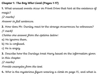 Year 6 Mini Comprehensions-Harry Potter