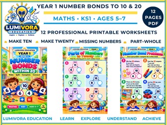 Year 1 Number Bonds to 10 and 20 Worksheets Part-Whole Models & Missing Numbers KS1 Maths