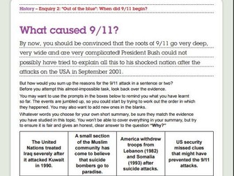 'Out of the Blue' - What caused 9/11? Flashcards