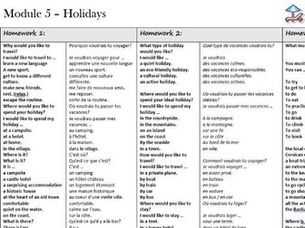 New GCSE French vocabulary - Module 5 Numero vacances