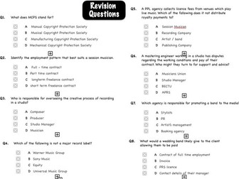 BTEC Music Unit 1 - 'The Music Industry': "Revision Questions"