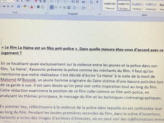 Long French A Level example essay on La Haine: « Le film La Haine est un film anti-police ».