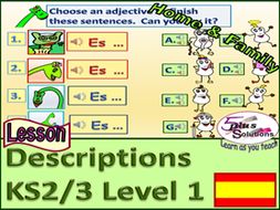 PRIMARY SPANISH LESSON (KS2/3): Describe some family and friends; Fun Adjectives; Listening Activity