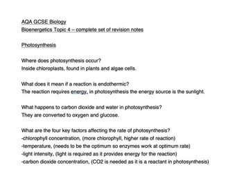 AQA GCSE BIOLOGY BIOENERGETICS COMPLETE REVISION NOTES